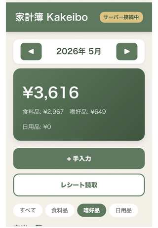 家計簿アプリの月別グラフ画面