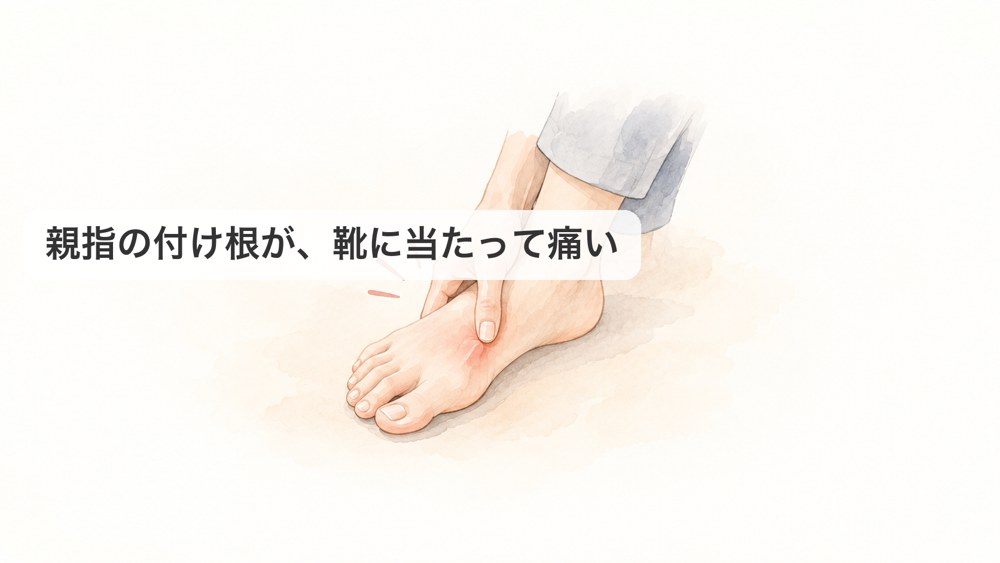 親指の付け根を押さえる足元のイラスト